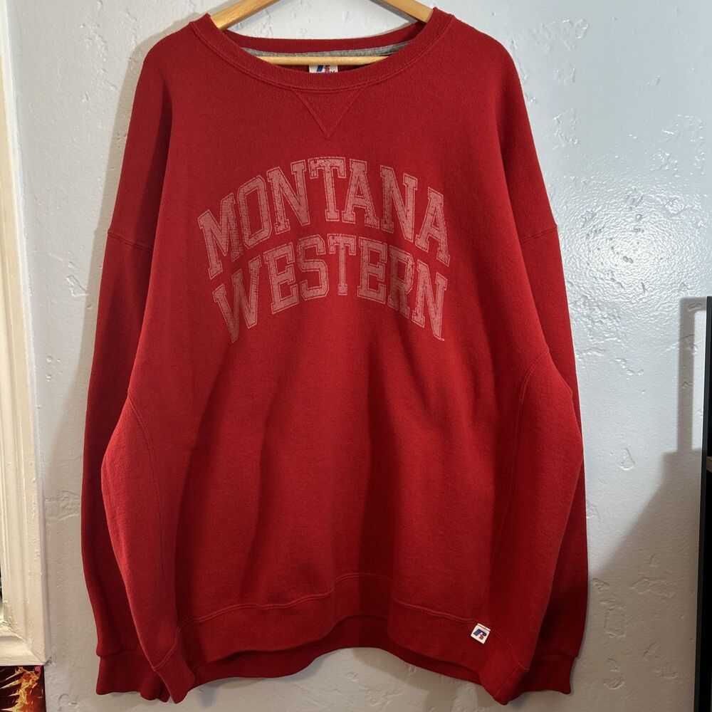 Vintage Montana Western University Red Russell UMW Bulldogs Crewneck Size 3XL